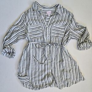 Isabel Maternity striped woven popover tunic pregnancy post partum sz M